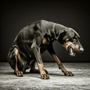 Foto di un dobermann che sta male