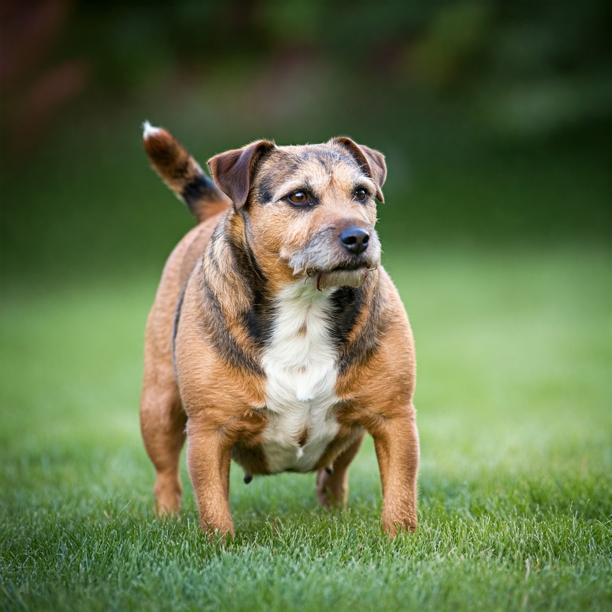 Cane obeso su un prato verde