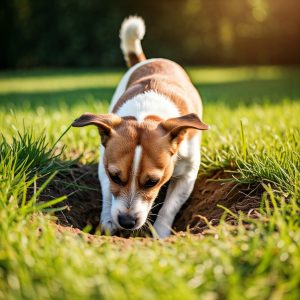 Cane mentre scava una buca