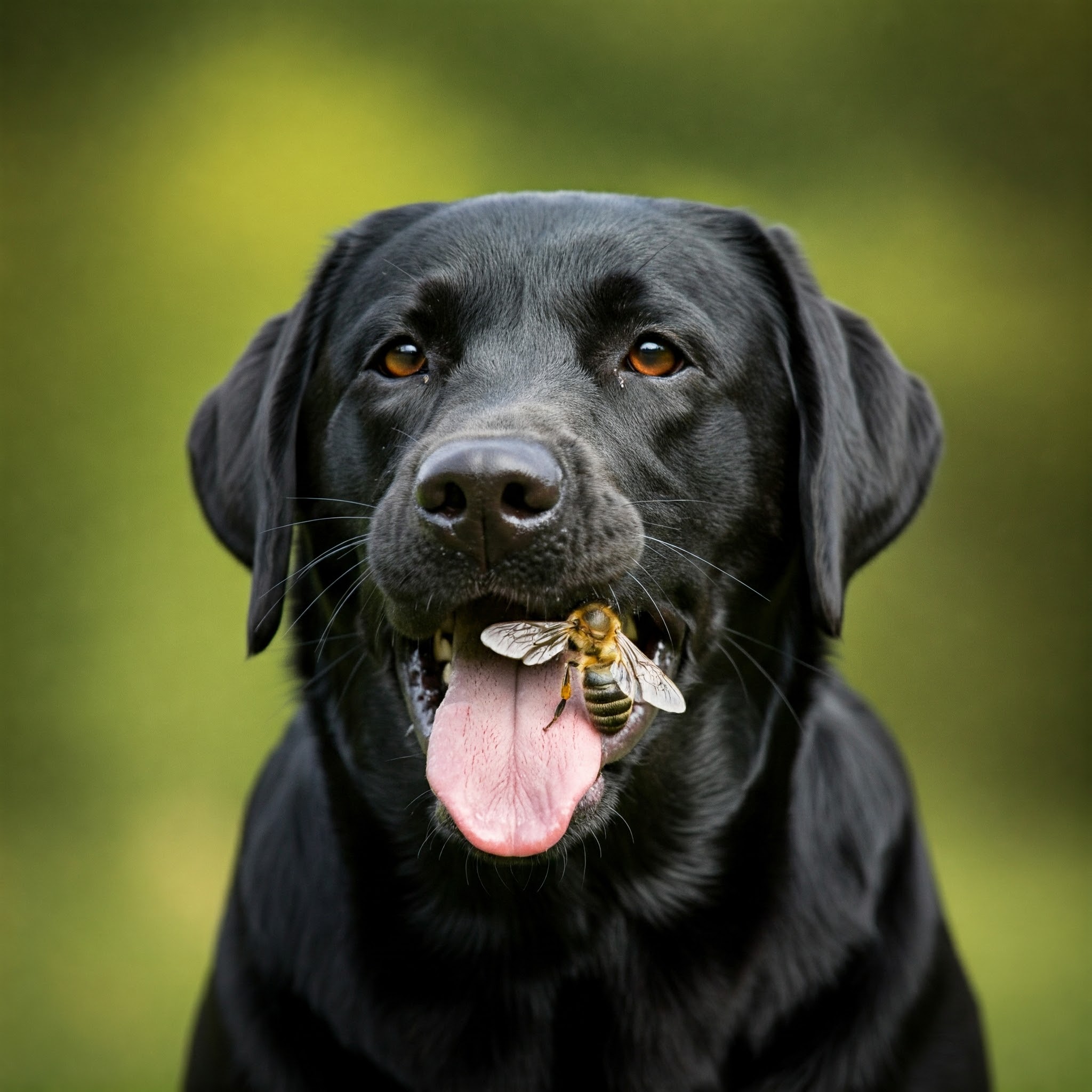 Pericolo puntura d'ape: cane che cerca di mangiare un'ape.