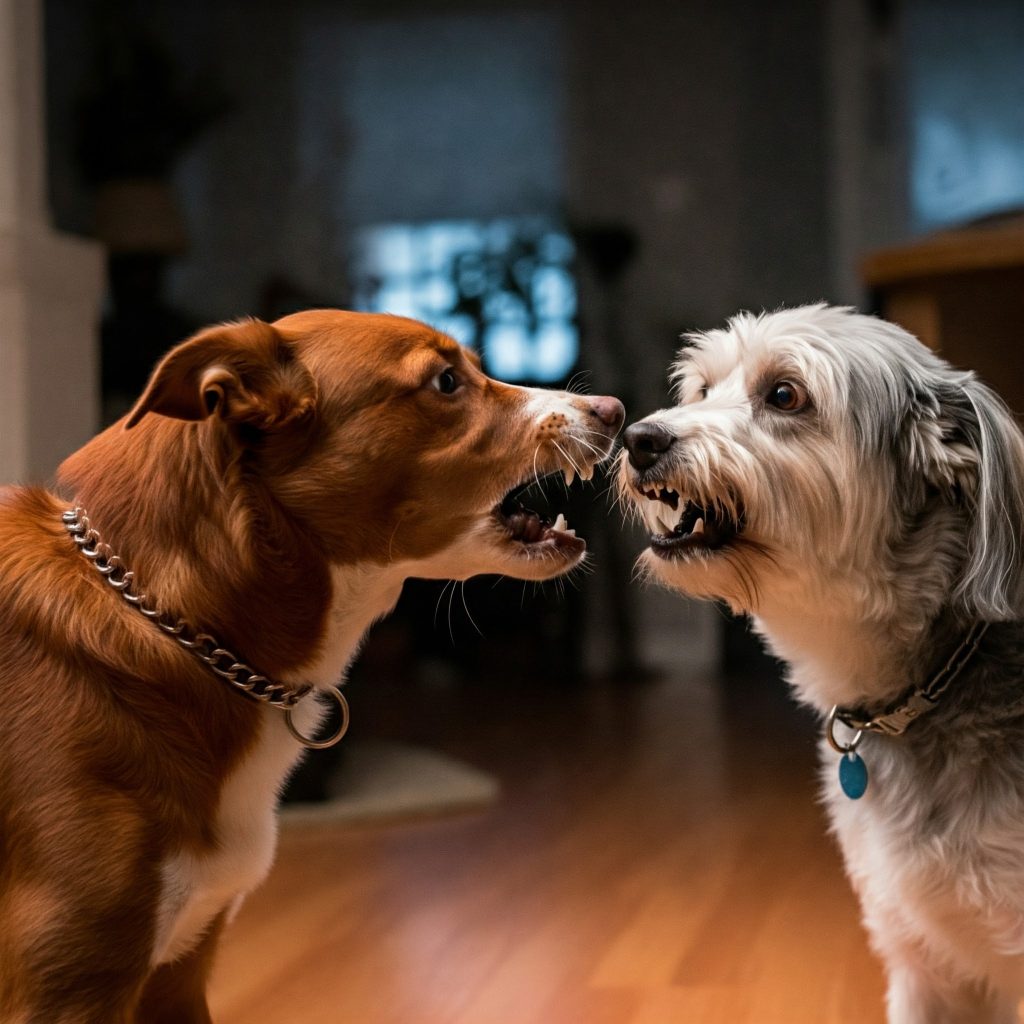 Aggressività tra cani conviventi: cani si ringhiano in casa