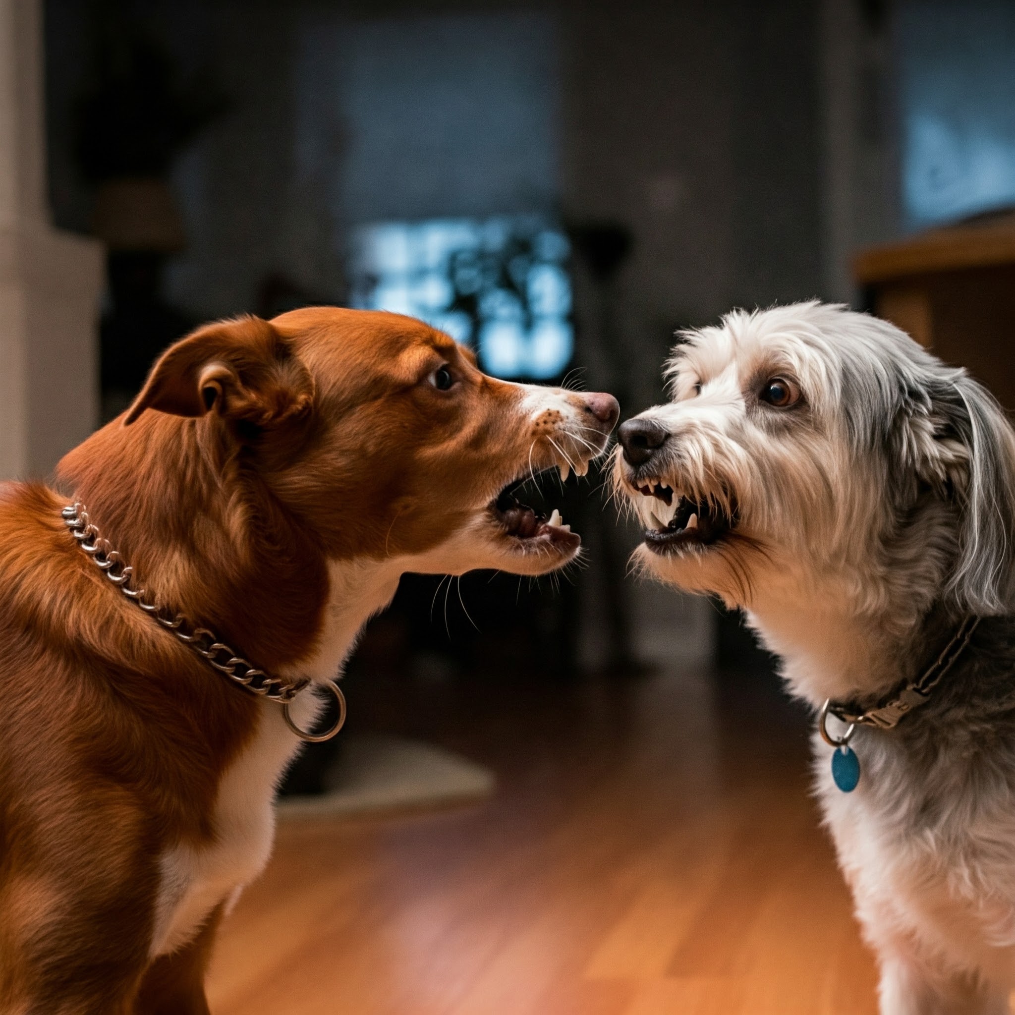 Aggressività tra cani conviventi: cani si ringhiano in casa