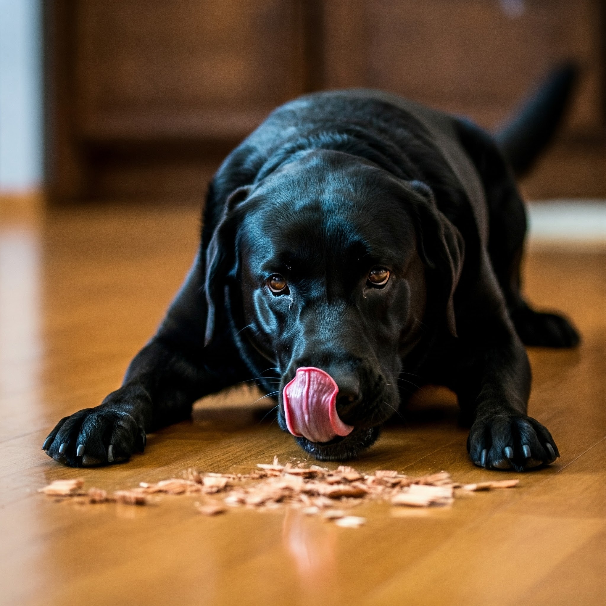 Perché il cane scava sul pavimento? Labrador che gratta il parquet.