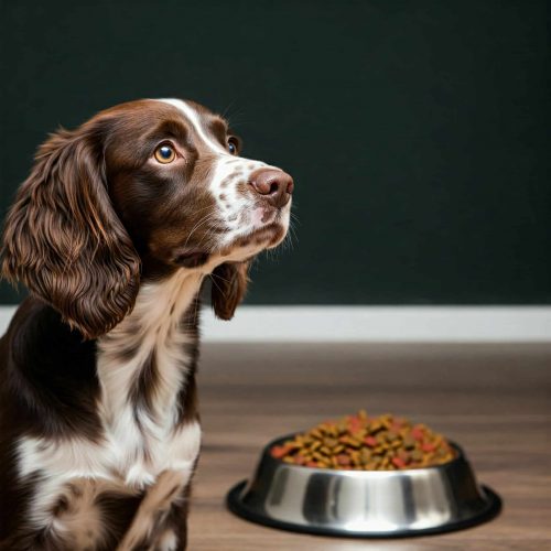 Cane non mangia crocchette: Spaniel annoiato davanti alla ciotola